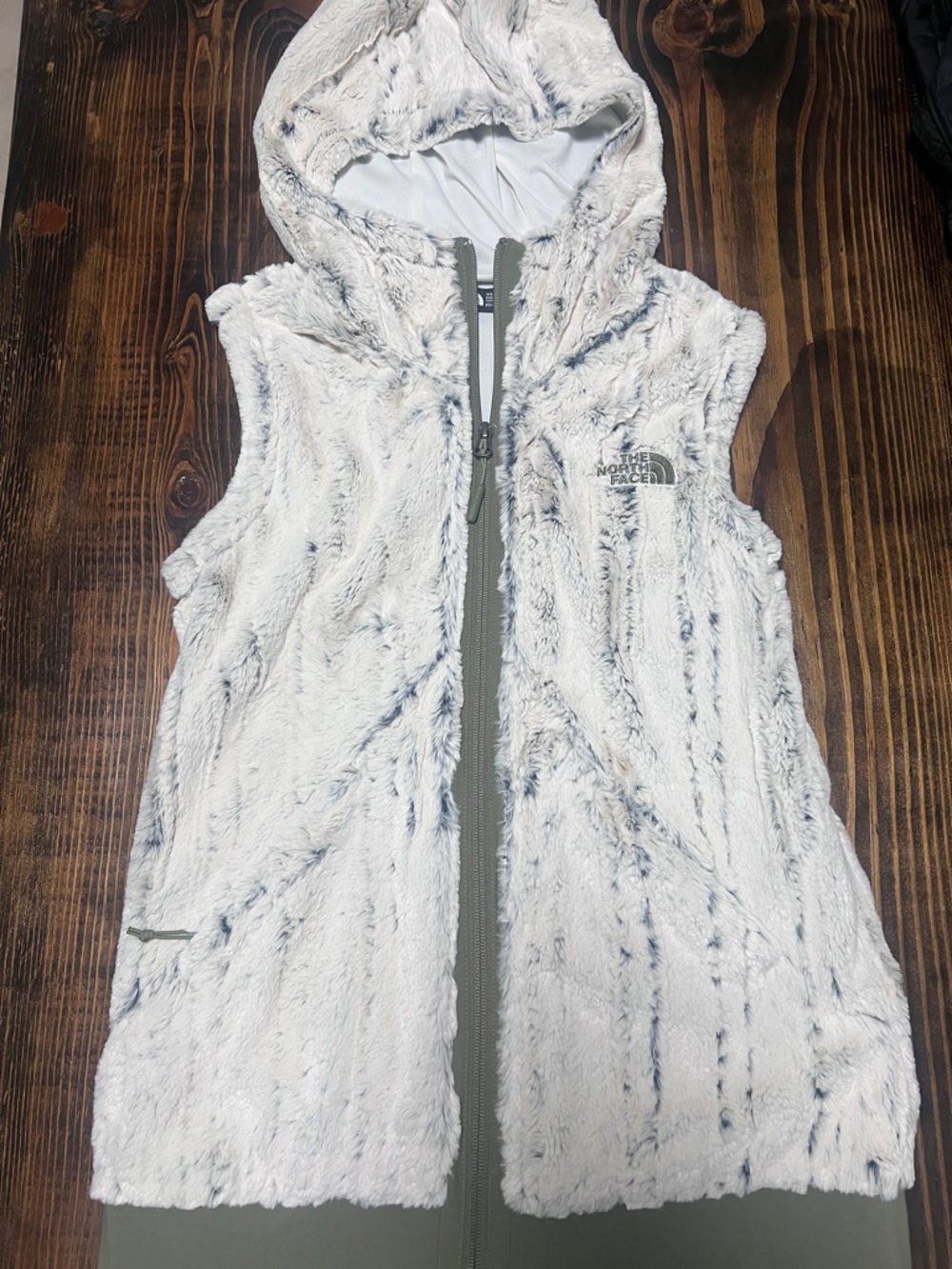 The North Face Ivory & Green Plush Faux-Fur Vest